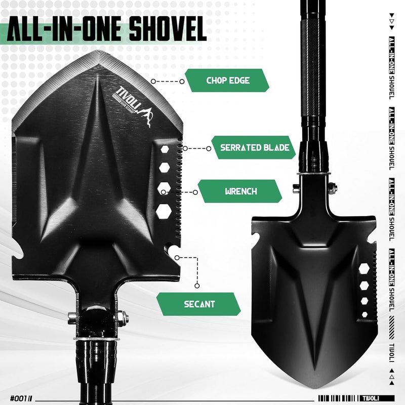 Tivoli Folding Camping Shovel Kit,Multifunctional Tactical Survival Shovel with Manganese Steel for Outdoor Off Road, Hiking, Bushcraft,Car Emergency,Entrenching Tool with Storage Case,Ideal Gift - Image 3